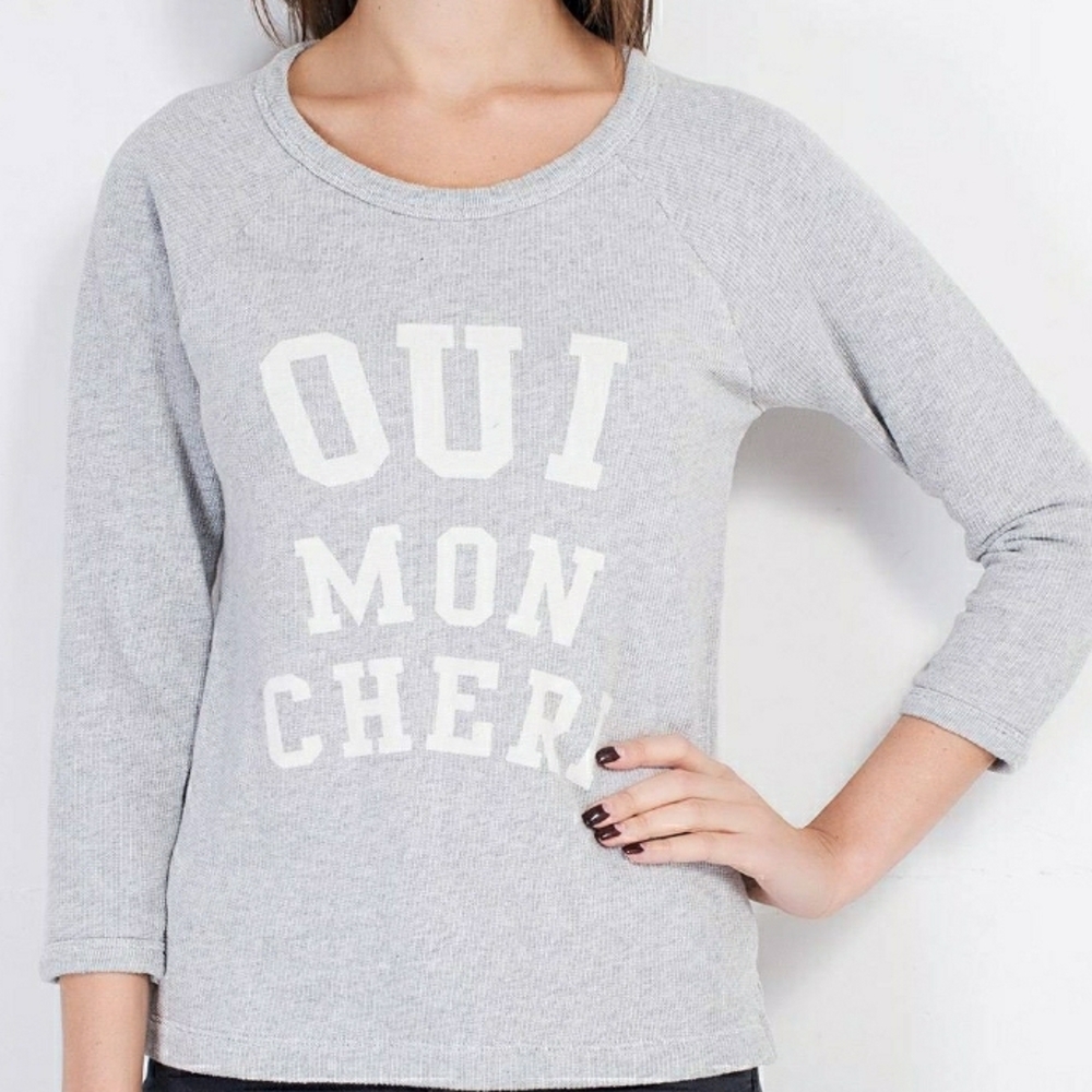 J. Crew Light Gray Sweater with White Text